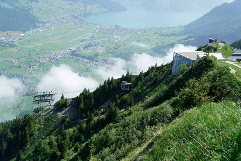 Blick vom Gurten über Bern und die Alpen