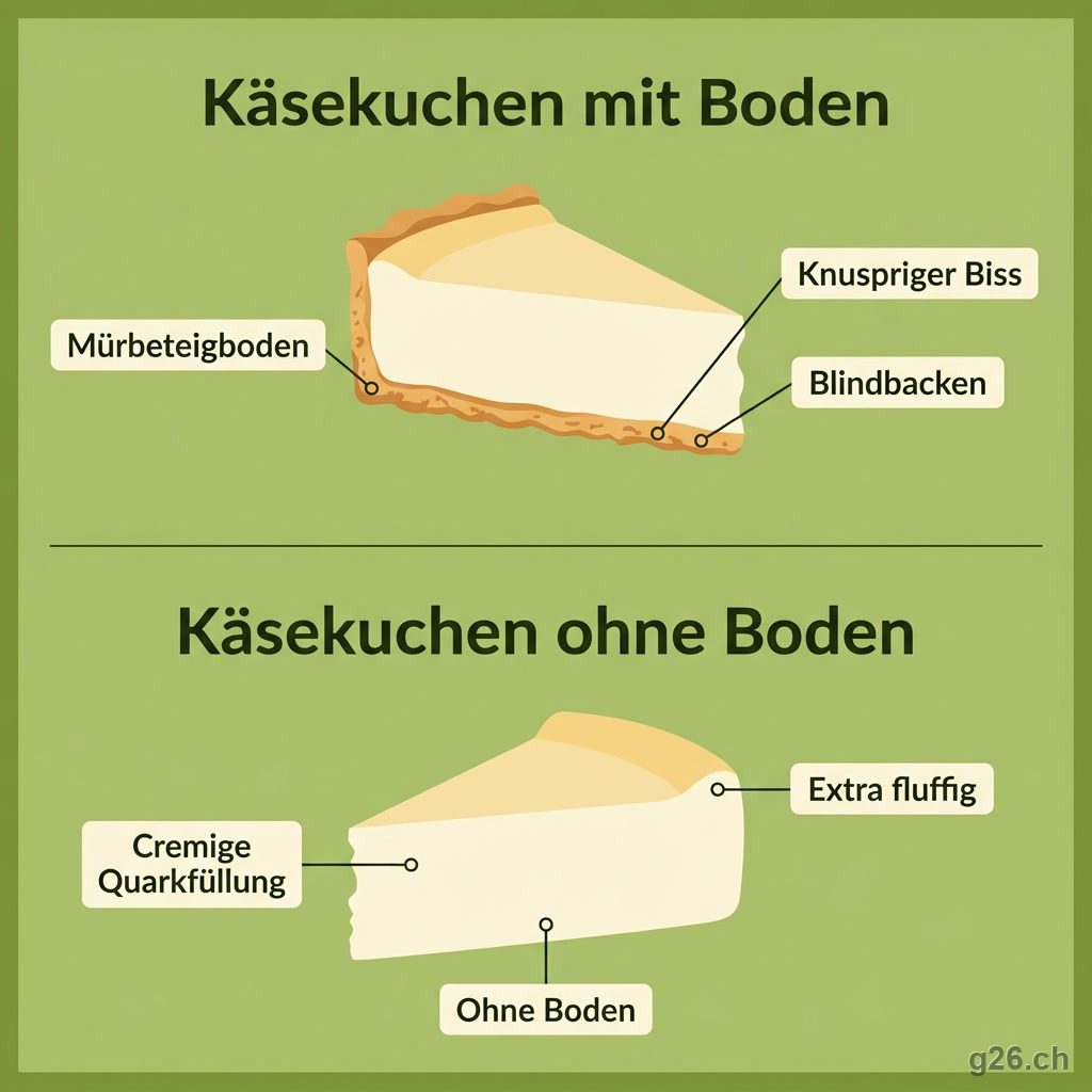 Infografik Vergleich Käsekuchen mit Boden und Käsekuchen ohne Boden