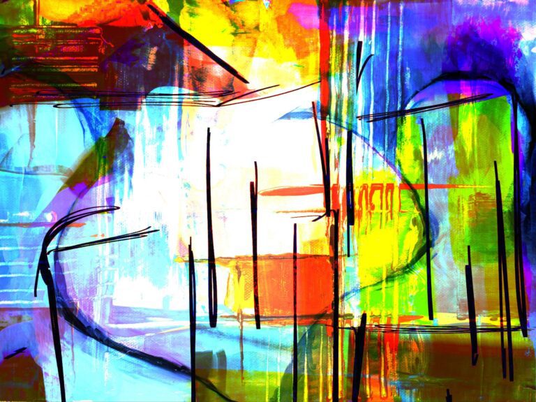 Surrealistische, farbenfrohe abstrakte Kunst